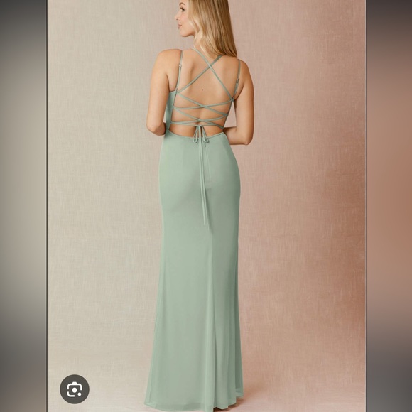 Azazie Dusty sage mesh bridesmaid dress. Style “Krista” - Picture 2 of 6